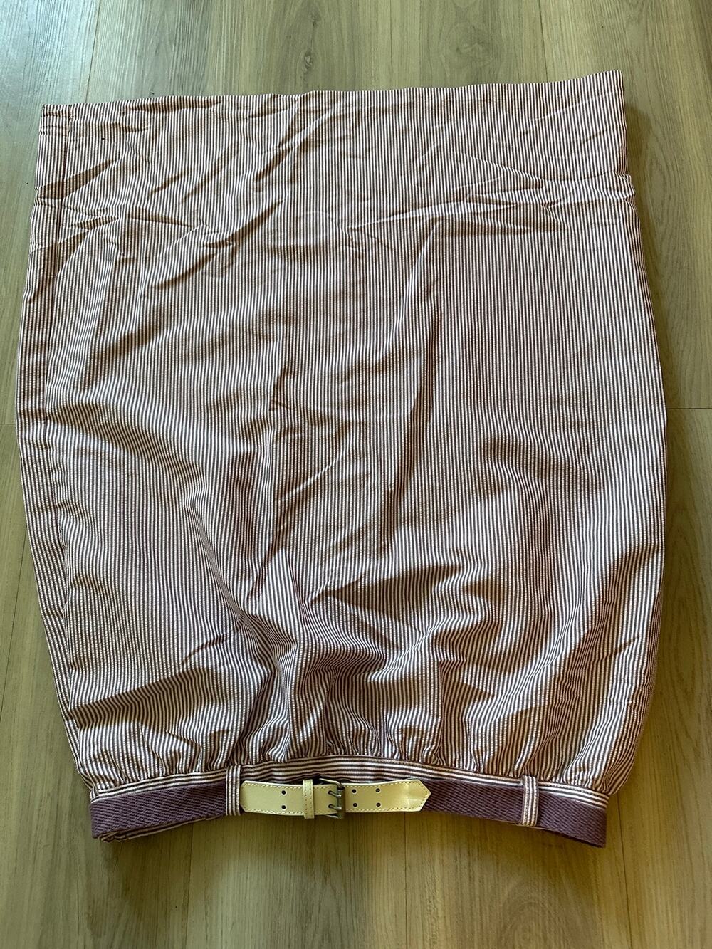 Vintage Ms Russ Pinstripe Midi Skirt Belted A Line Union Made ILGWU Size 34 Pink